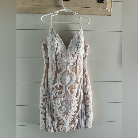 Jvn By Jovani Dresses Stunning Jovani White Sequin And Nude Cocktail Dress Size Poshmark